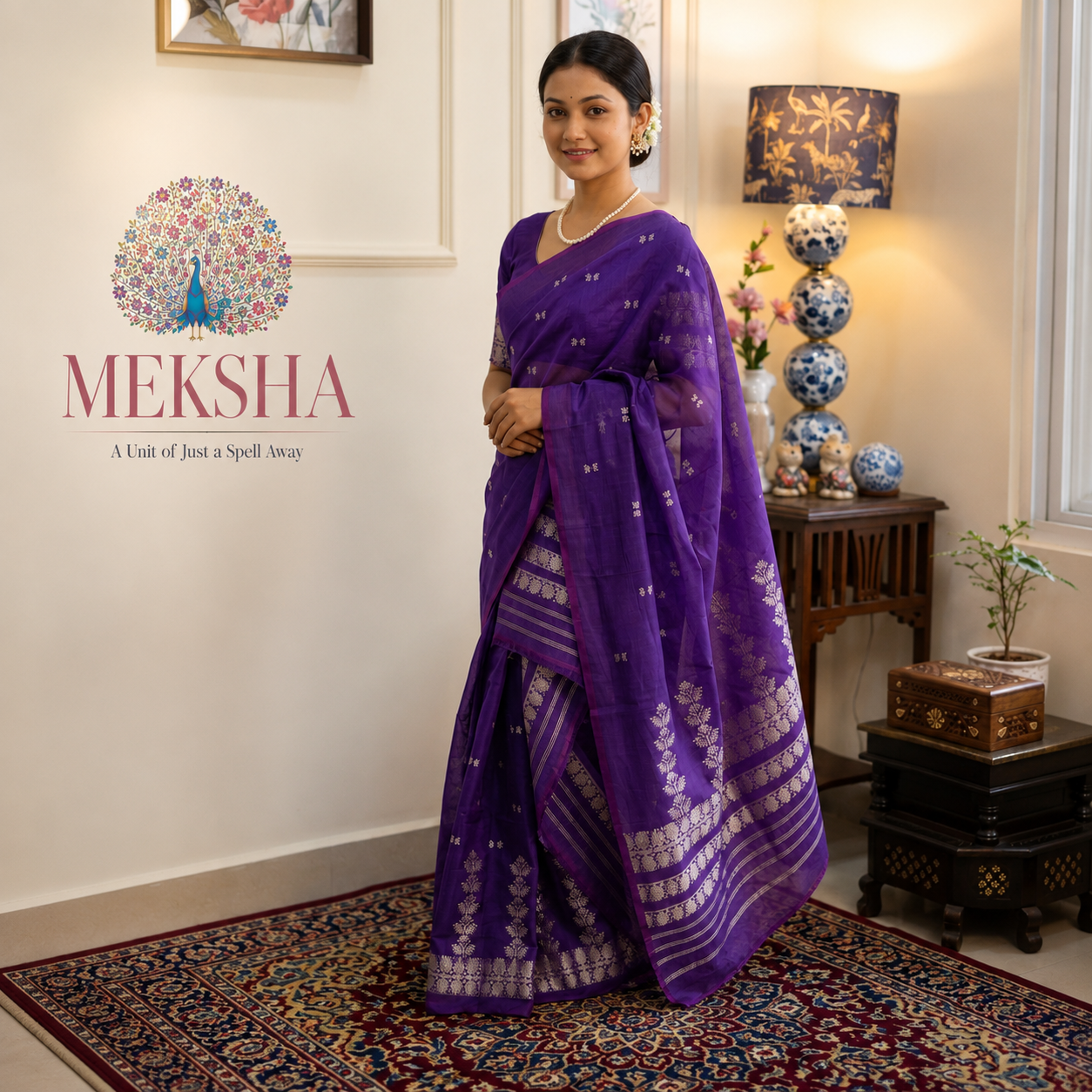 ASSAMESE PURPLE MEKHELA SADOR ADORNED BY A MODEL