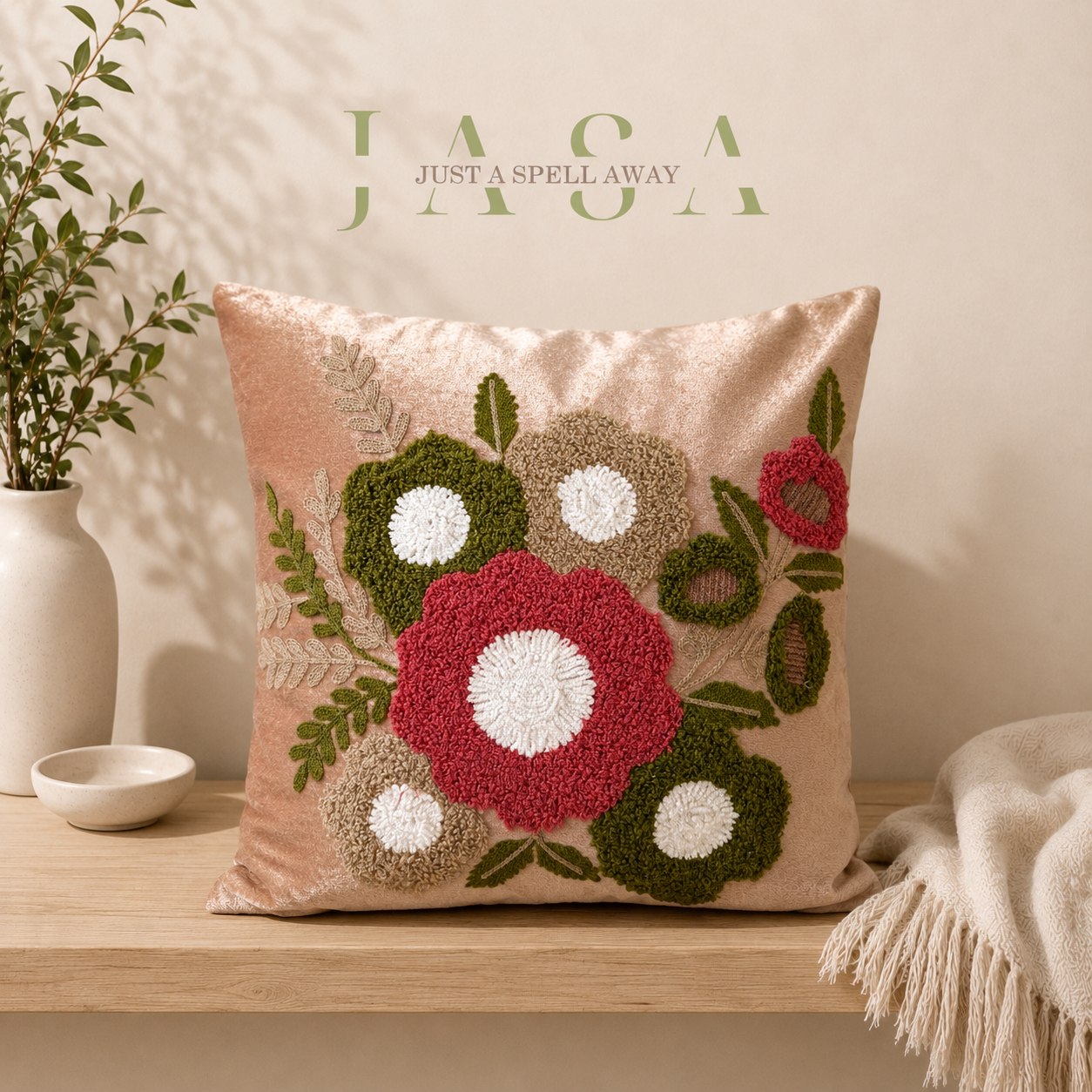 Blush Blossom Royal Brown Embroidered Cushion Cover