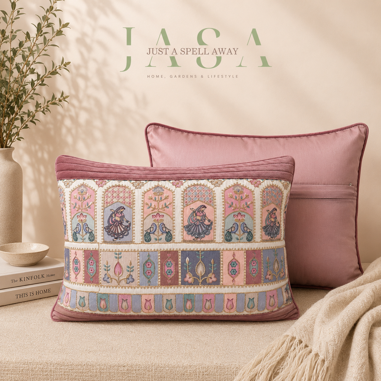 Royal Ethnic Cotton Velvet Cushion Cover - Mauve