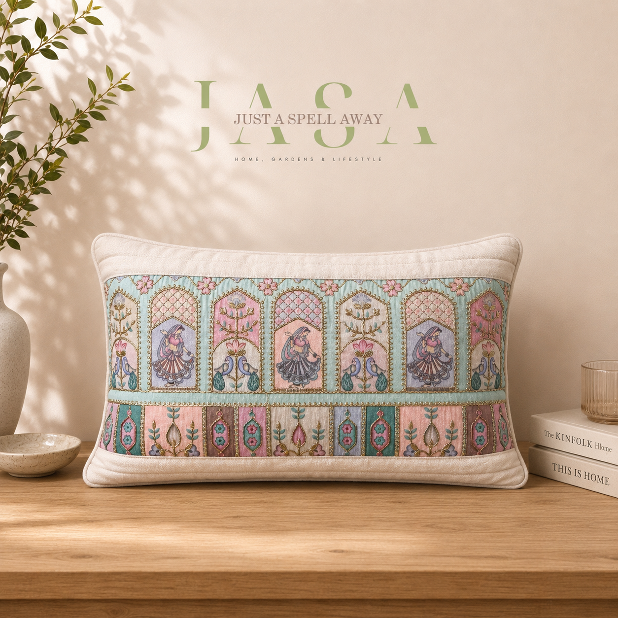 Royal Ethnic Cotton Velvet Cushion Cover - Pearl White