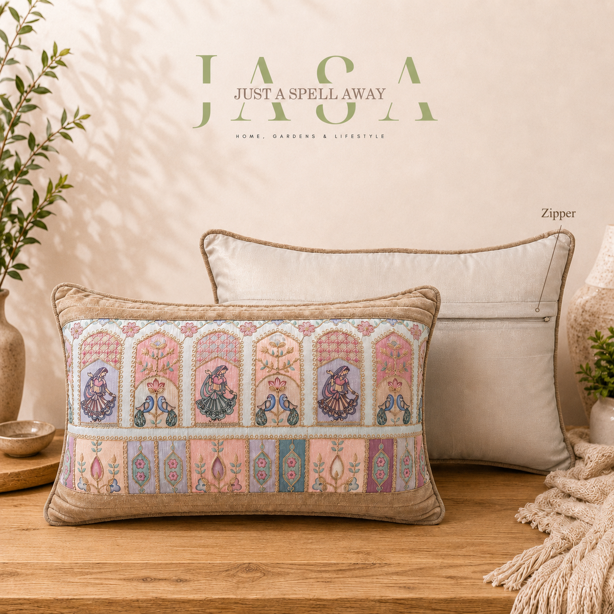 Royal Ethnic Cotton Velvet Cushion Cover - Mehendi Brown