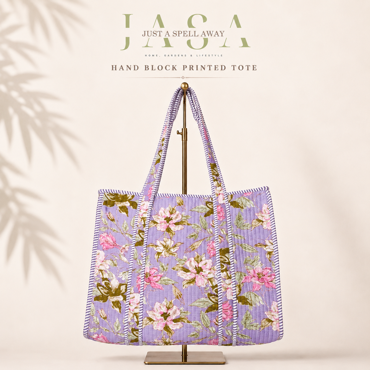 Hand Block Printed 18" Tote Bag - Mauve