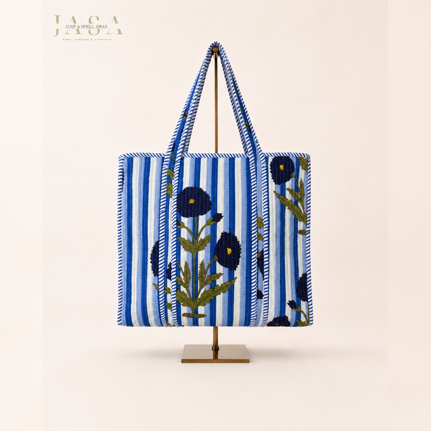 Hand Block Printed 16" Tote Bag - Blue