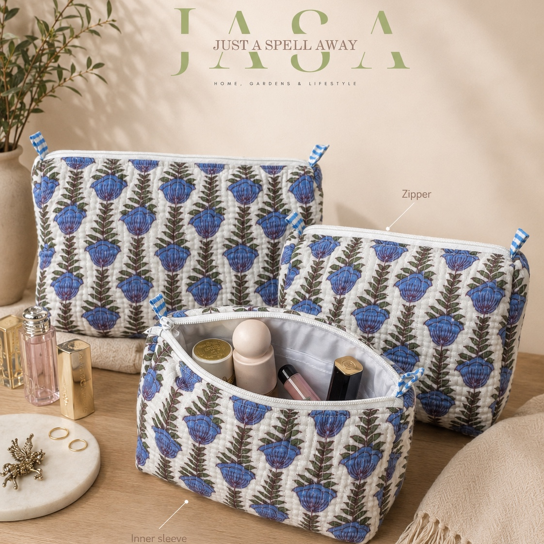 Blue Kalakari Vanity Pouch (Set Of 3)