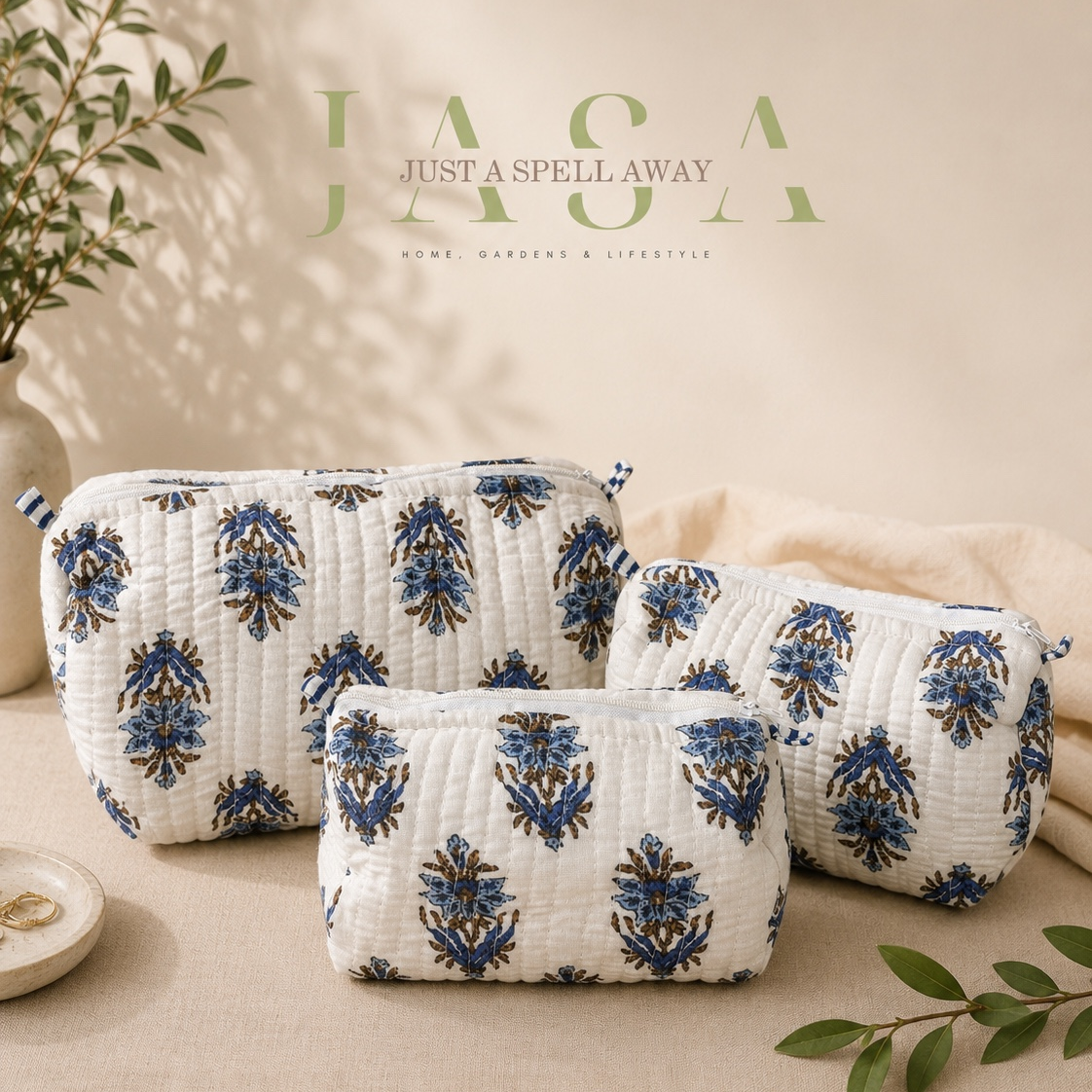 Blue Buta Vanity Pouch (Set Of 3) 