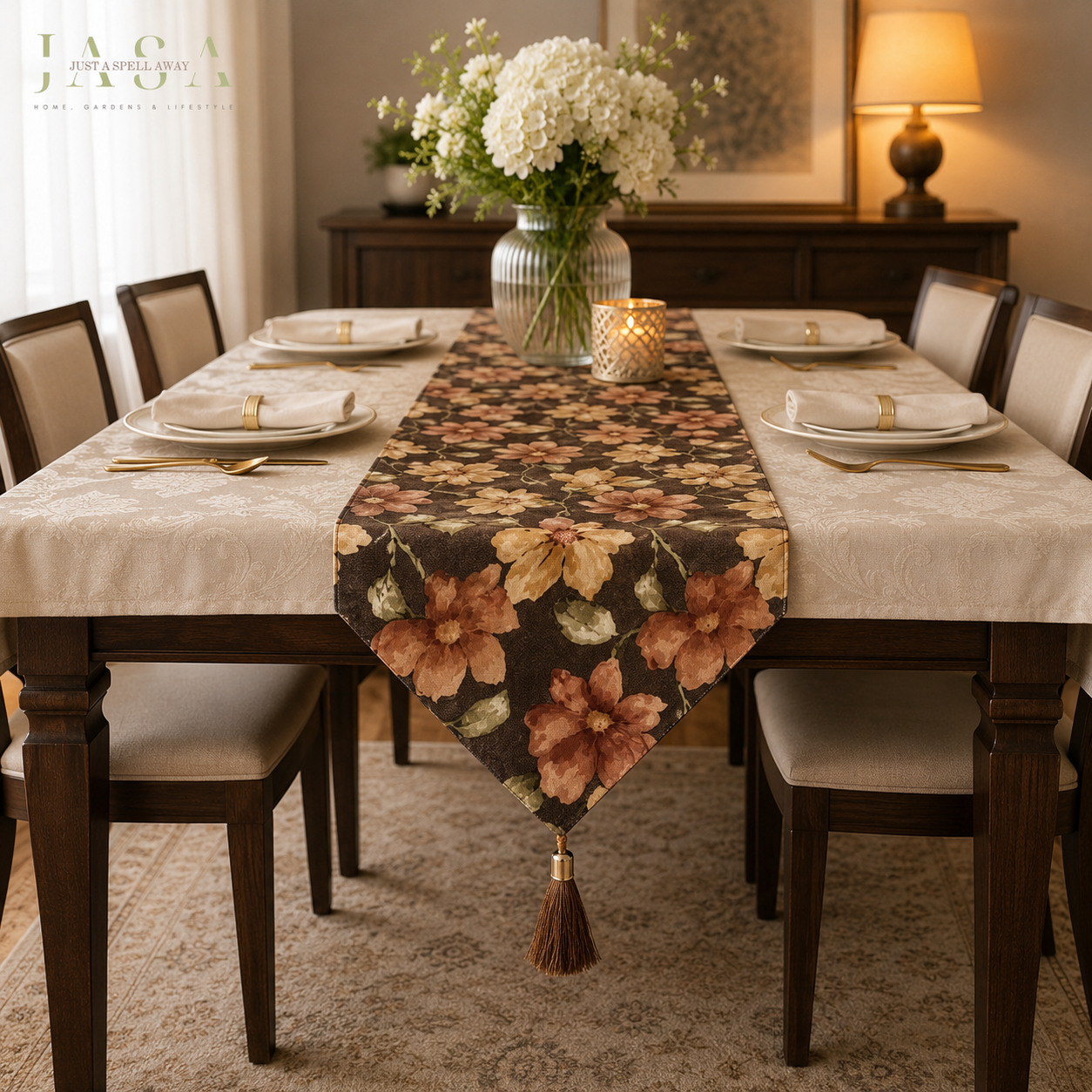 Cotton Satin Table Runner - Brown