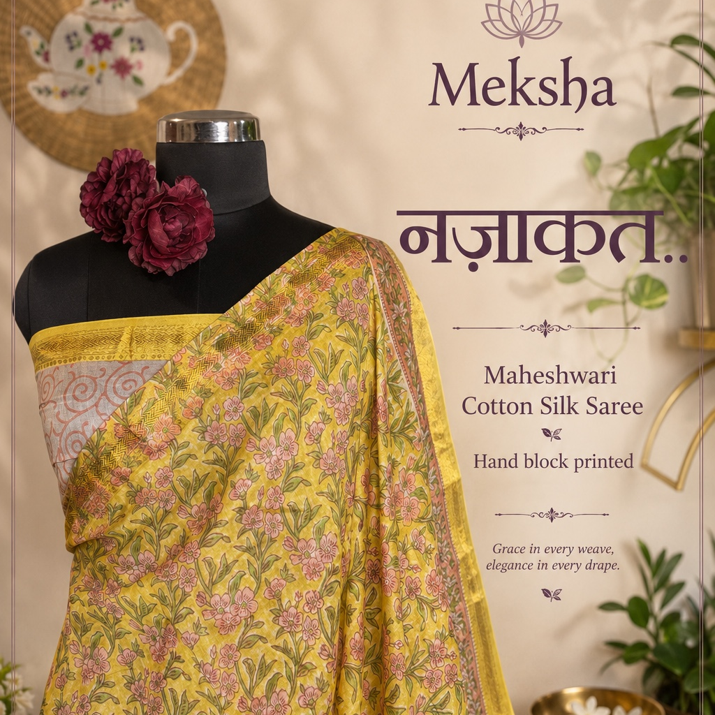 Maheshwari Cotton Silk Saree - Yellow