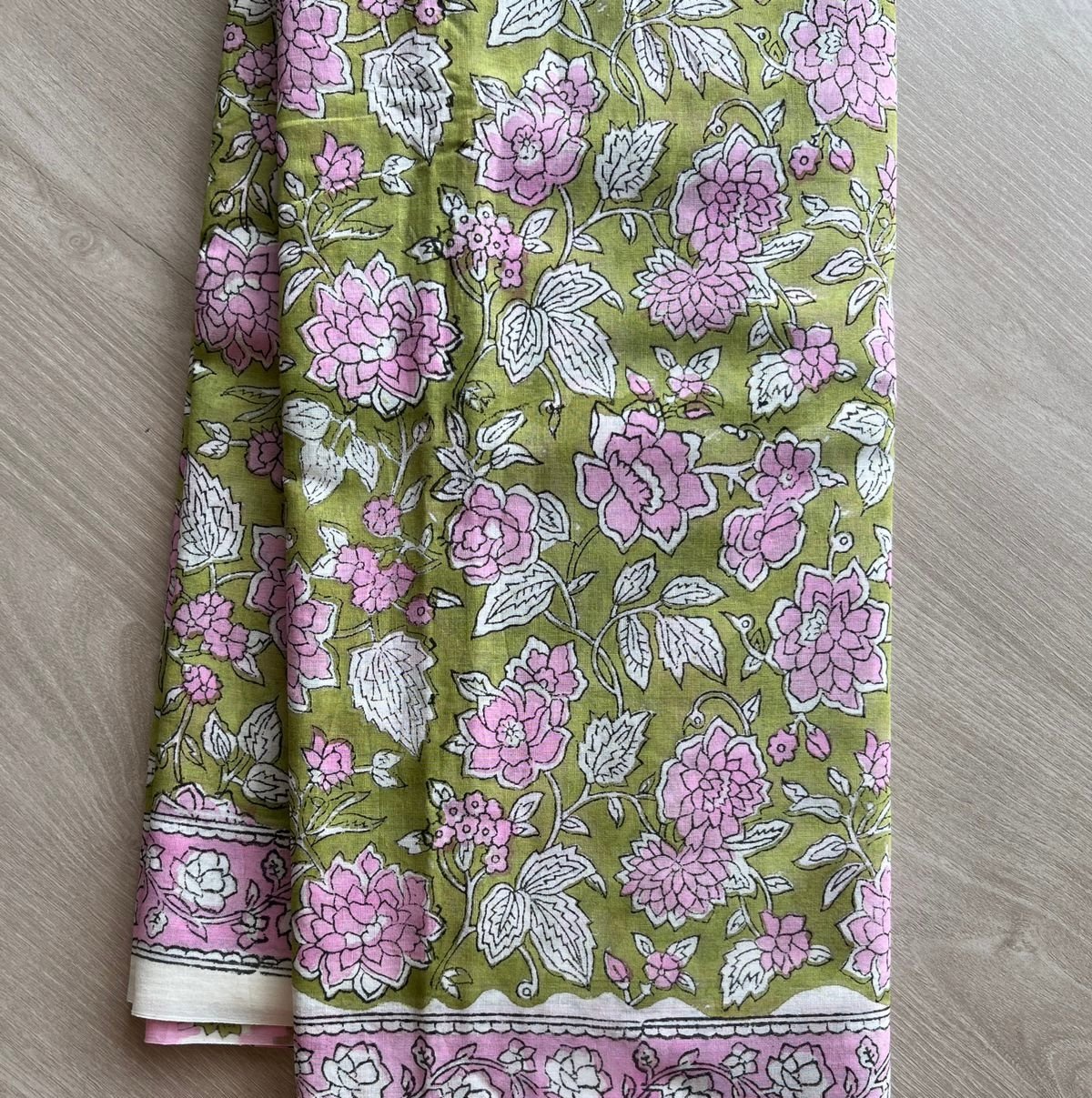 Hand Block Printed Mul Cotton Saree - Light Green