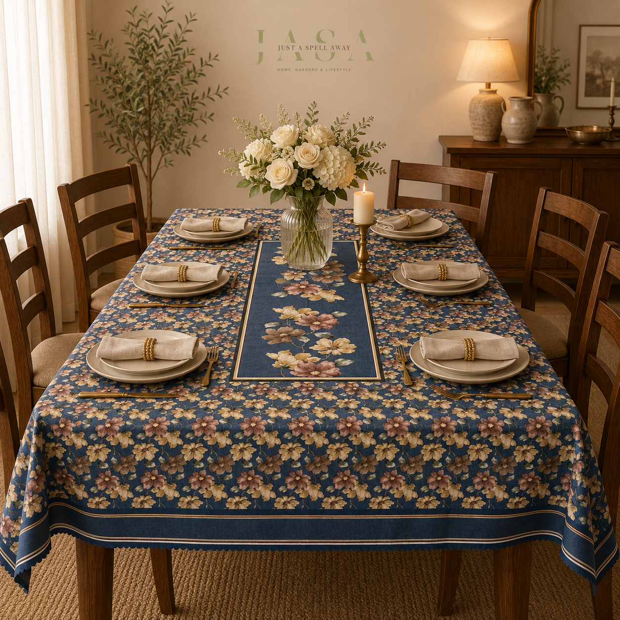 Cotton Velvet Table Cover - Denim Blue