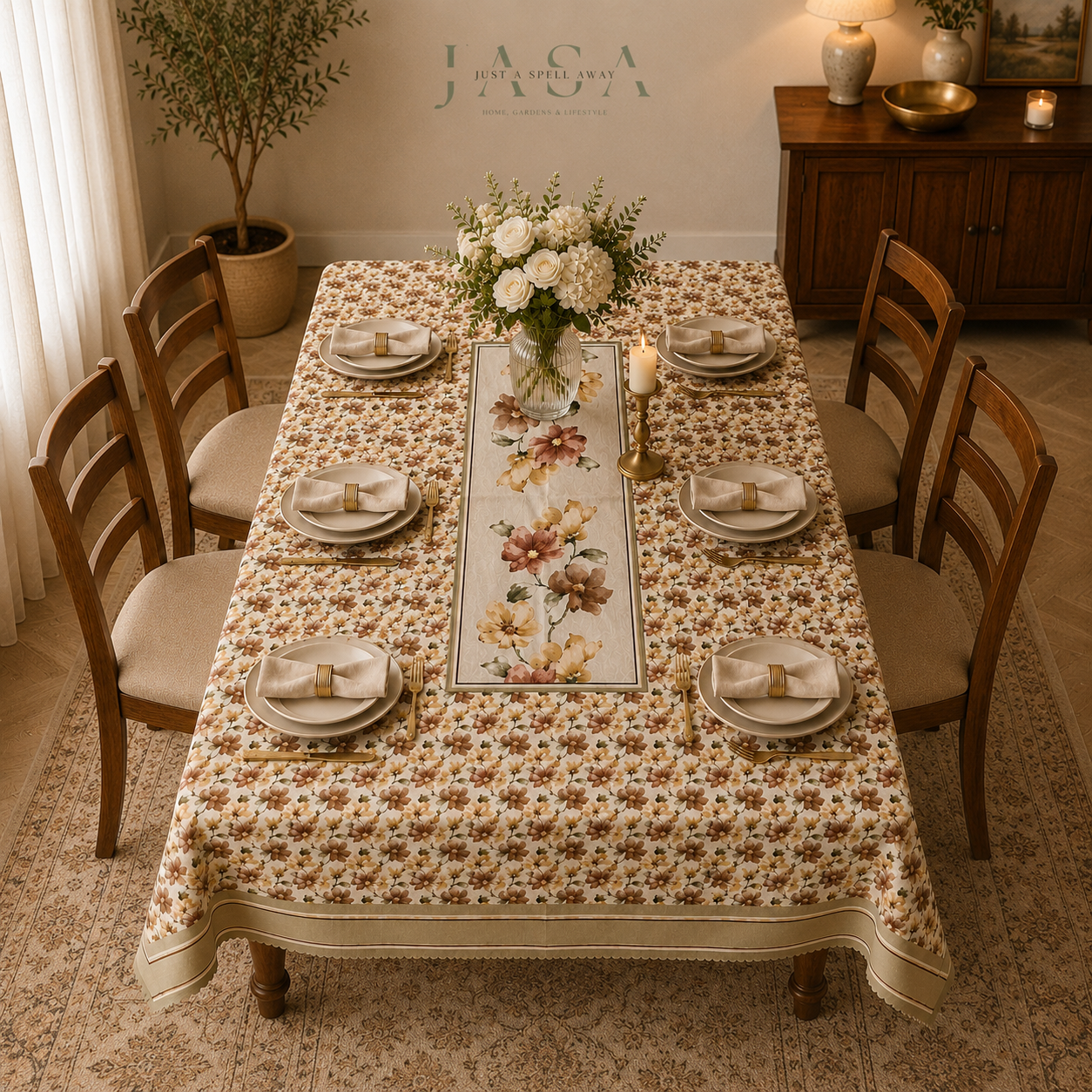 Cotton Velvet Table Cover - Golden Brown