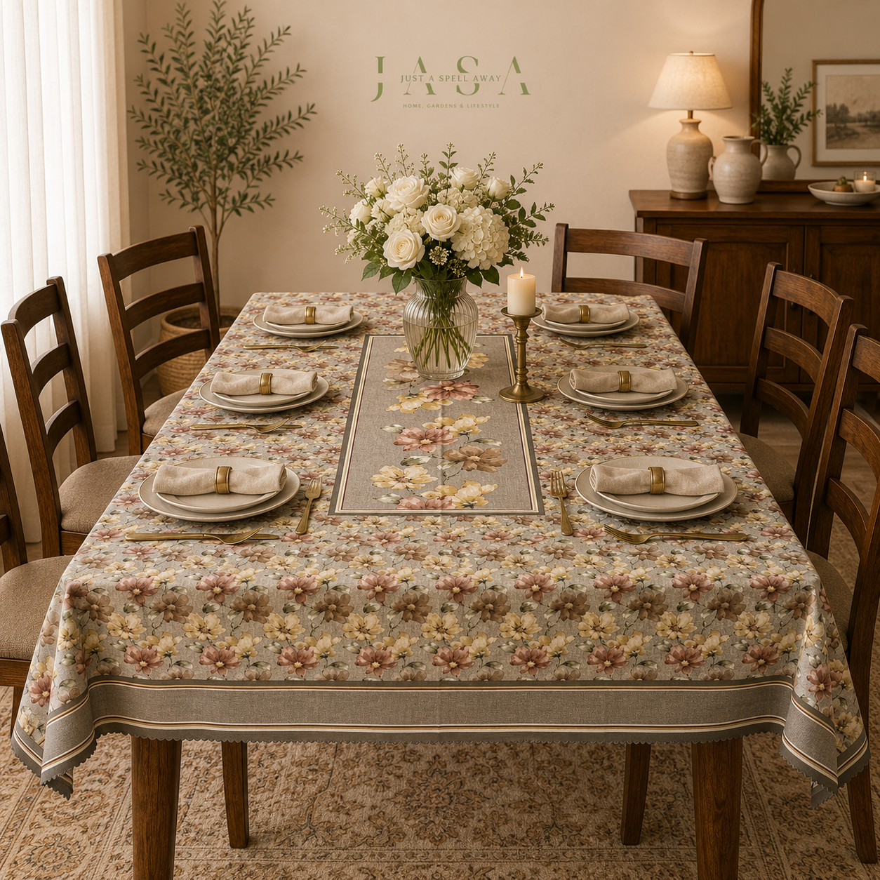 Cotton Velvet Table Cover - Light Brown