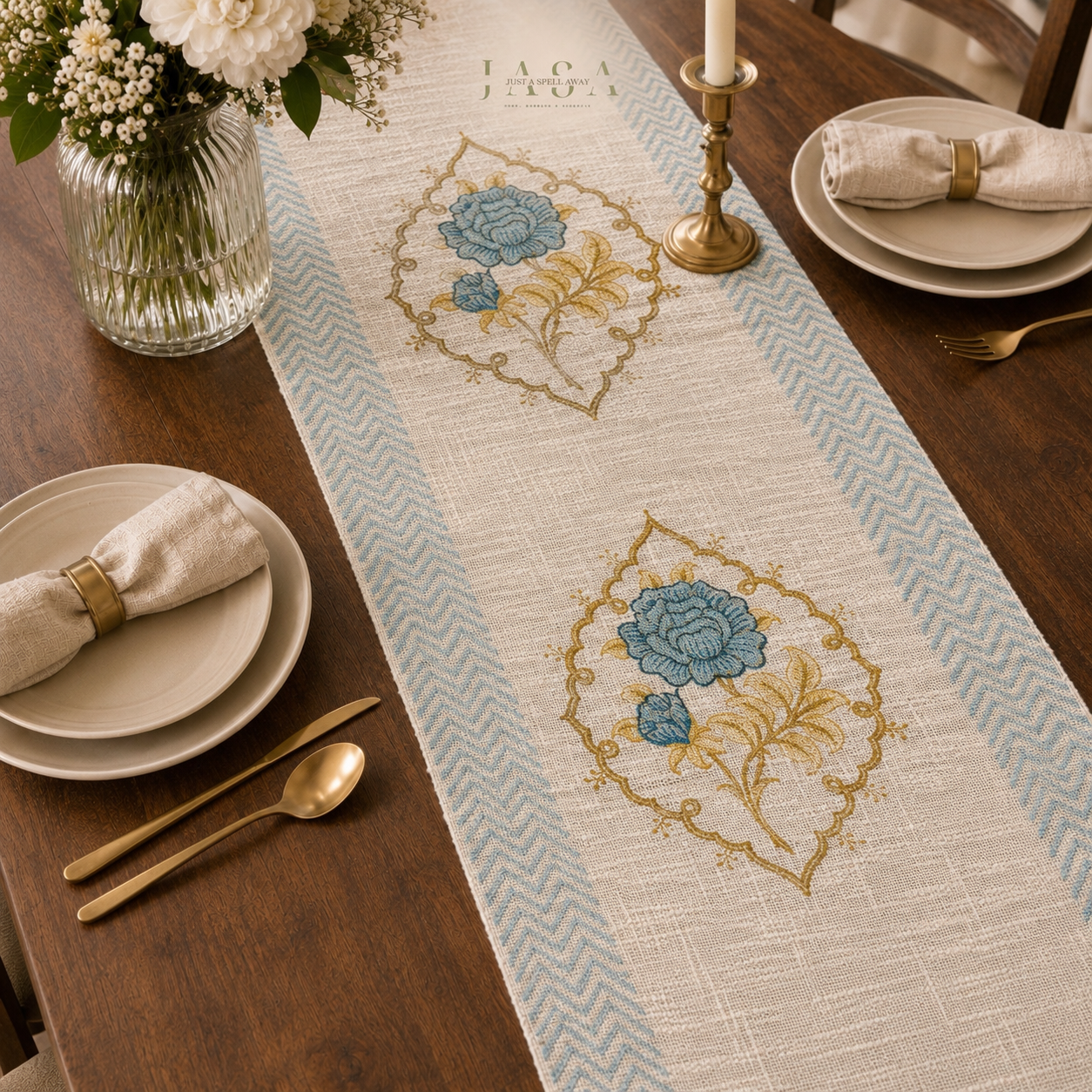 Cotton Jute Table Runner - Neela Gulaab