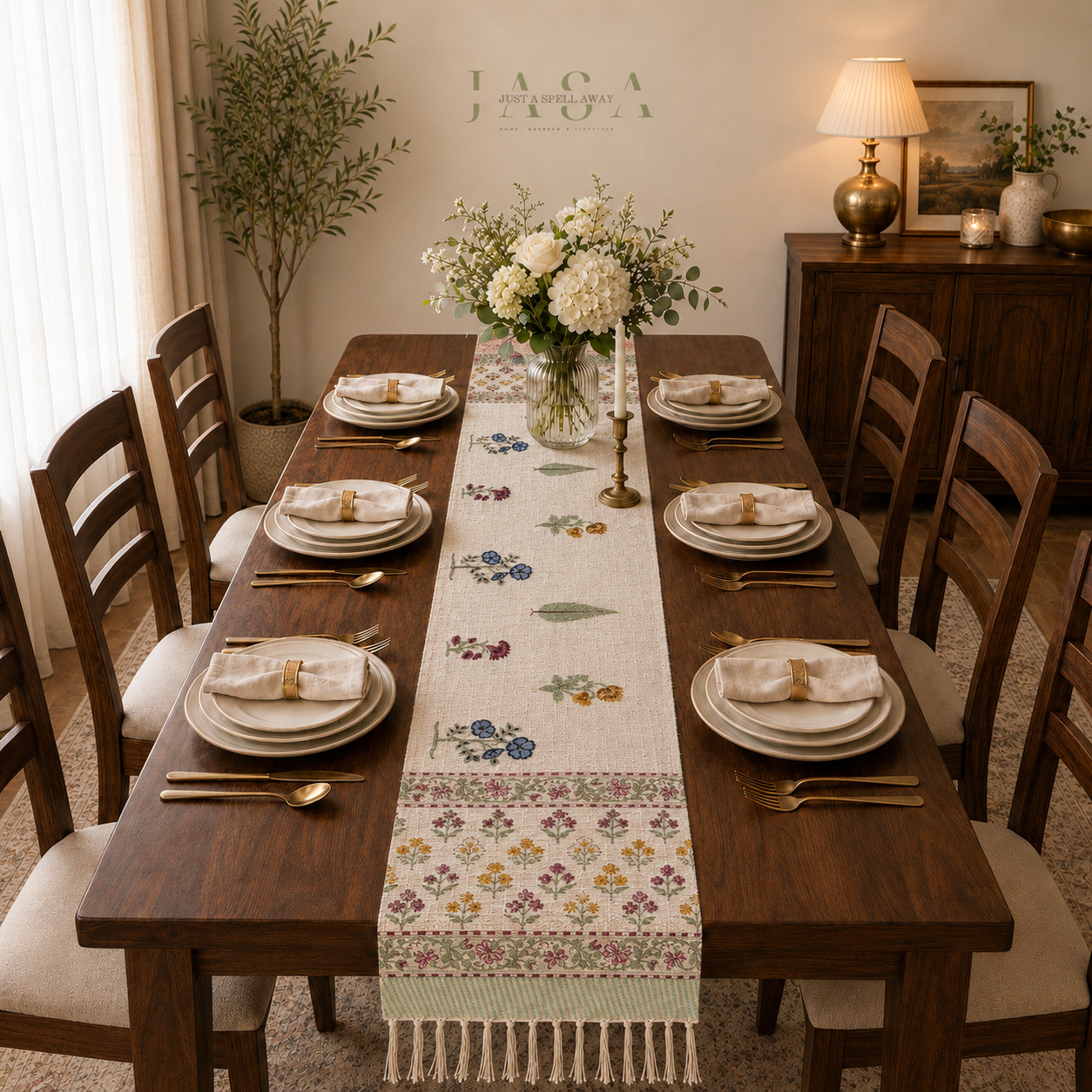 Cotton Jute Table Runner - Bageecha
