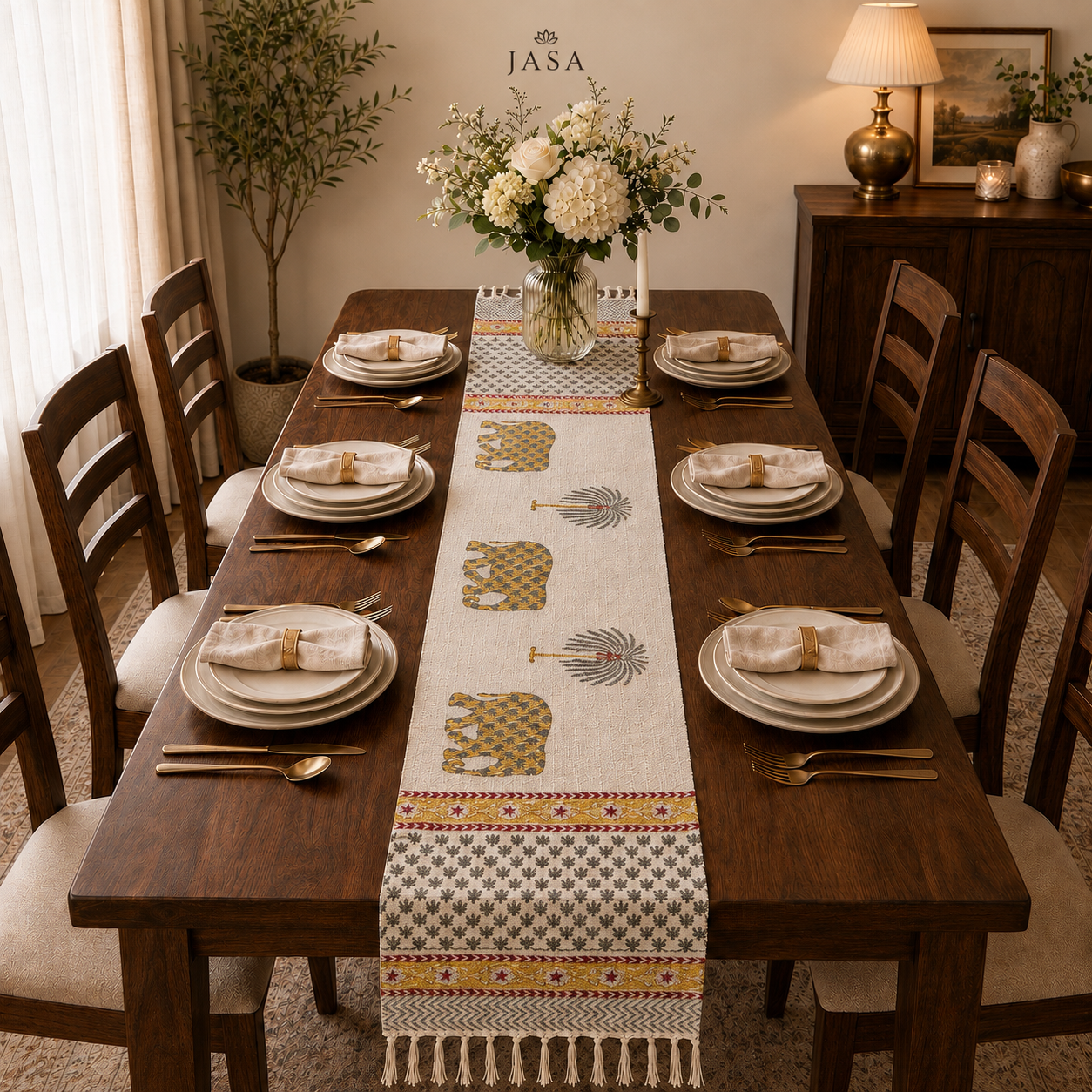 Cotton Jute Table Runner - Haathi