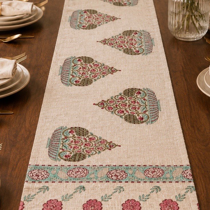 Cotton Jute Table Runner - Hariyali