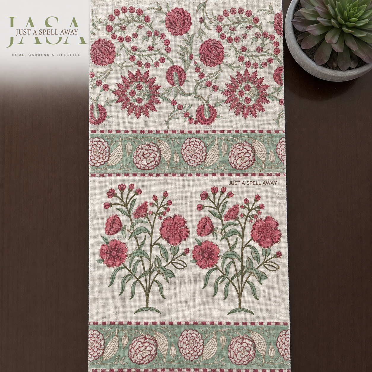Cotton Jute Table Runner - Pink Baag