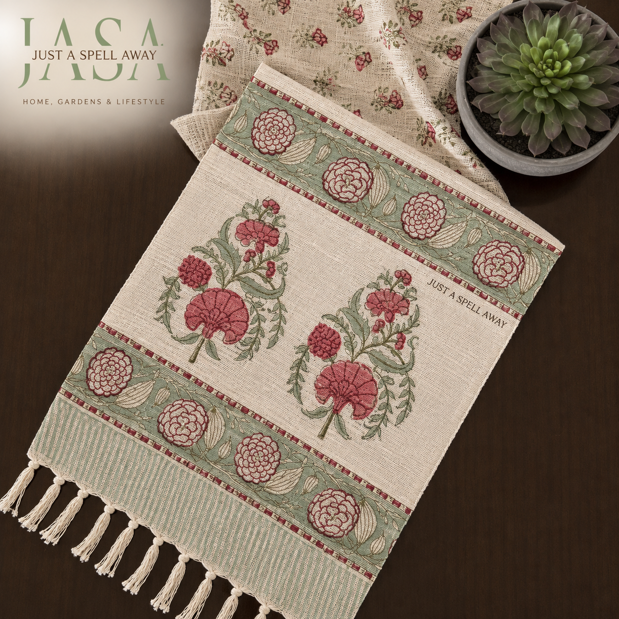 Cotton Jute Table Runner - Pink Jaal