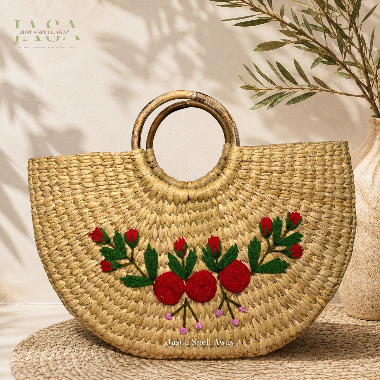Reed Grass U Style Handbag -  Red Rose
