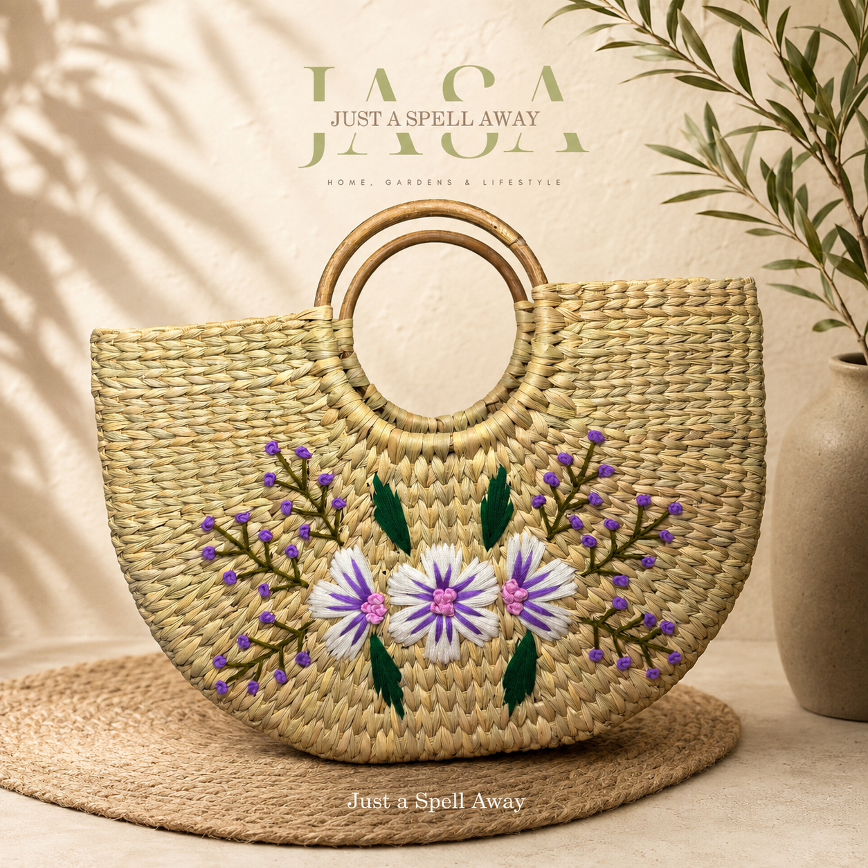 Reed Grass U Style Handbag -  White Blossom